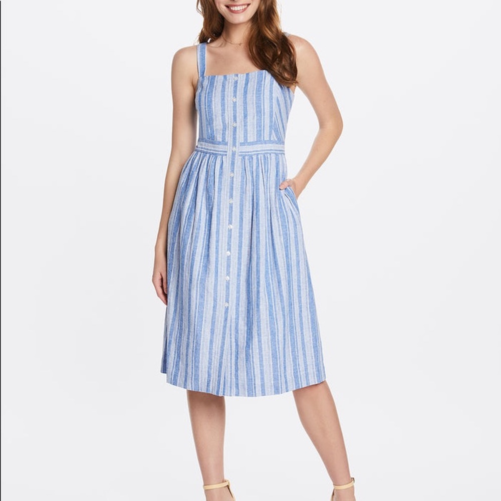 Draper James Blue White Striped Apron Dress Size: 6